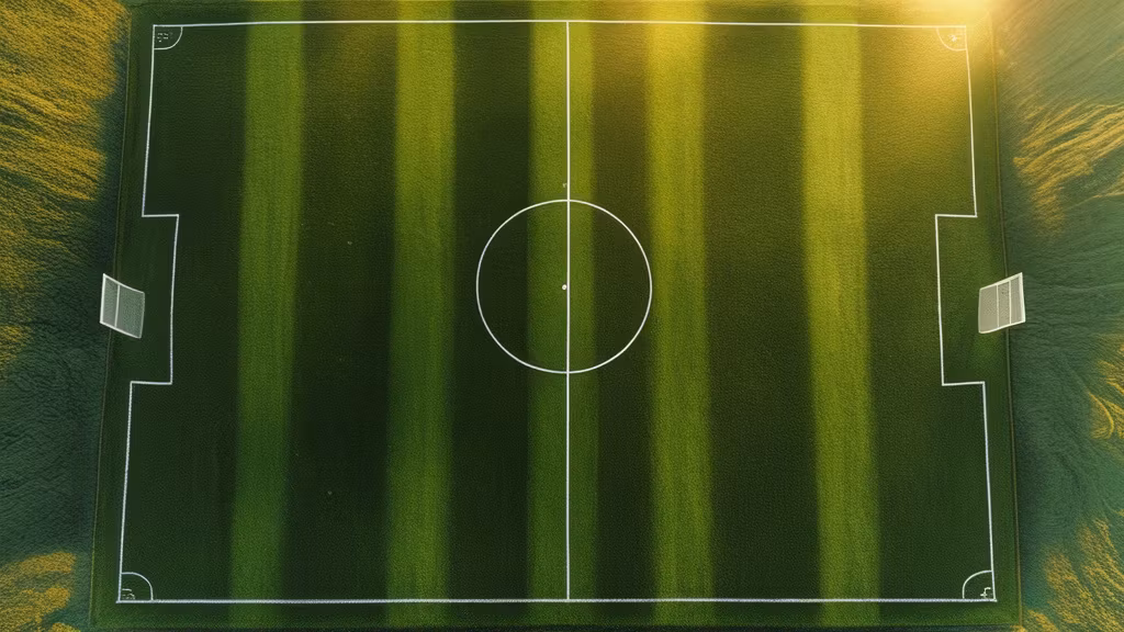 Ảnh flycam sân cỏ bóng đá nhìn từ trên cao lúc hoàng hôn, minh họa cho trận Philippines vs Myanmar ASEAN Cup 2026